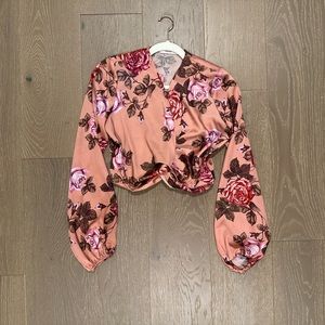 Sheike Australia Cropped Silk Floral Ruched Blush Blouse Top Size US 2